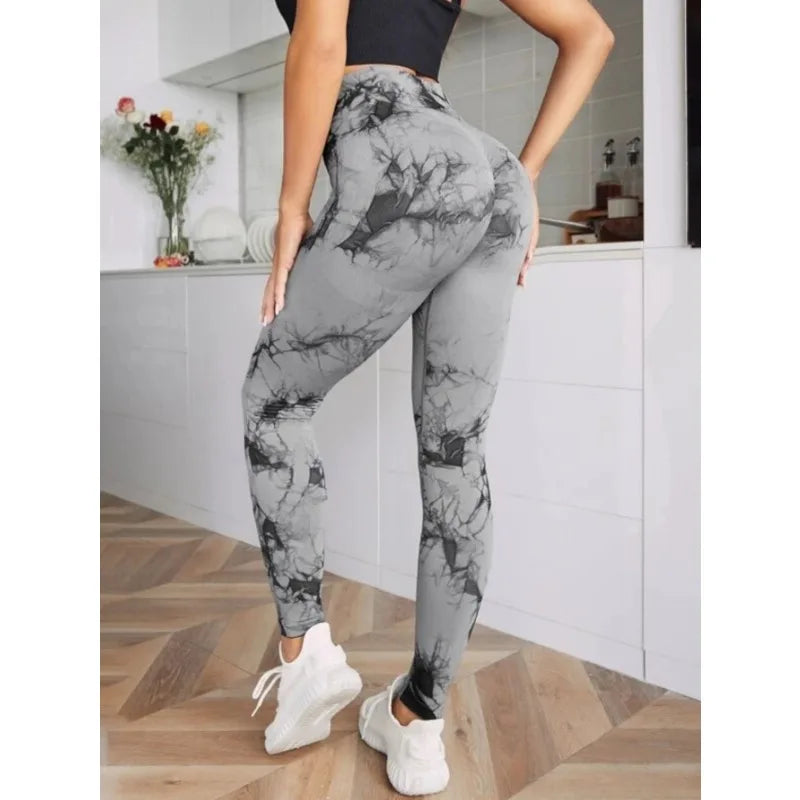 Seamless High Waist Leggings Women Tie Dye Leggings Fitness Sports Running Yoga Pants Hip Liftting Elastic Knitting Tights